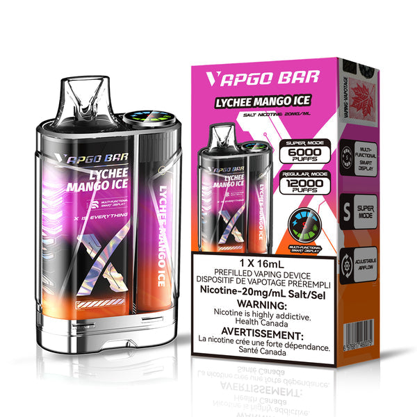 VAPGO Bar 12000 Puffs Vape jetable rechargeable 16 ml