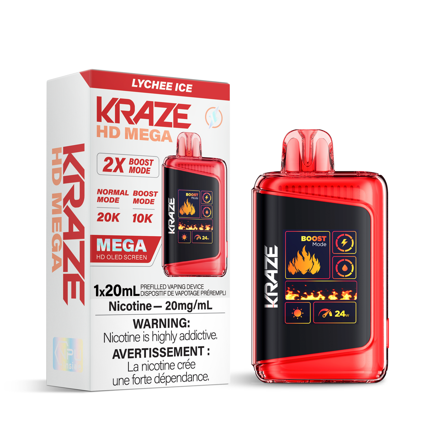 Kraze HD Mega 20k Rechargeable Disposable Vape Lychee Ice