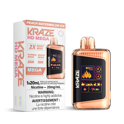 Kraze HD Mega 20k Rechargeable Disposable Vape Peach Watermelon Ice