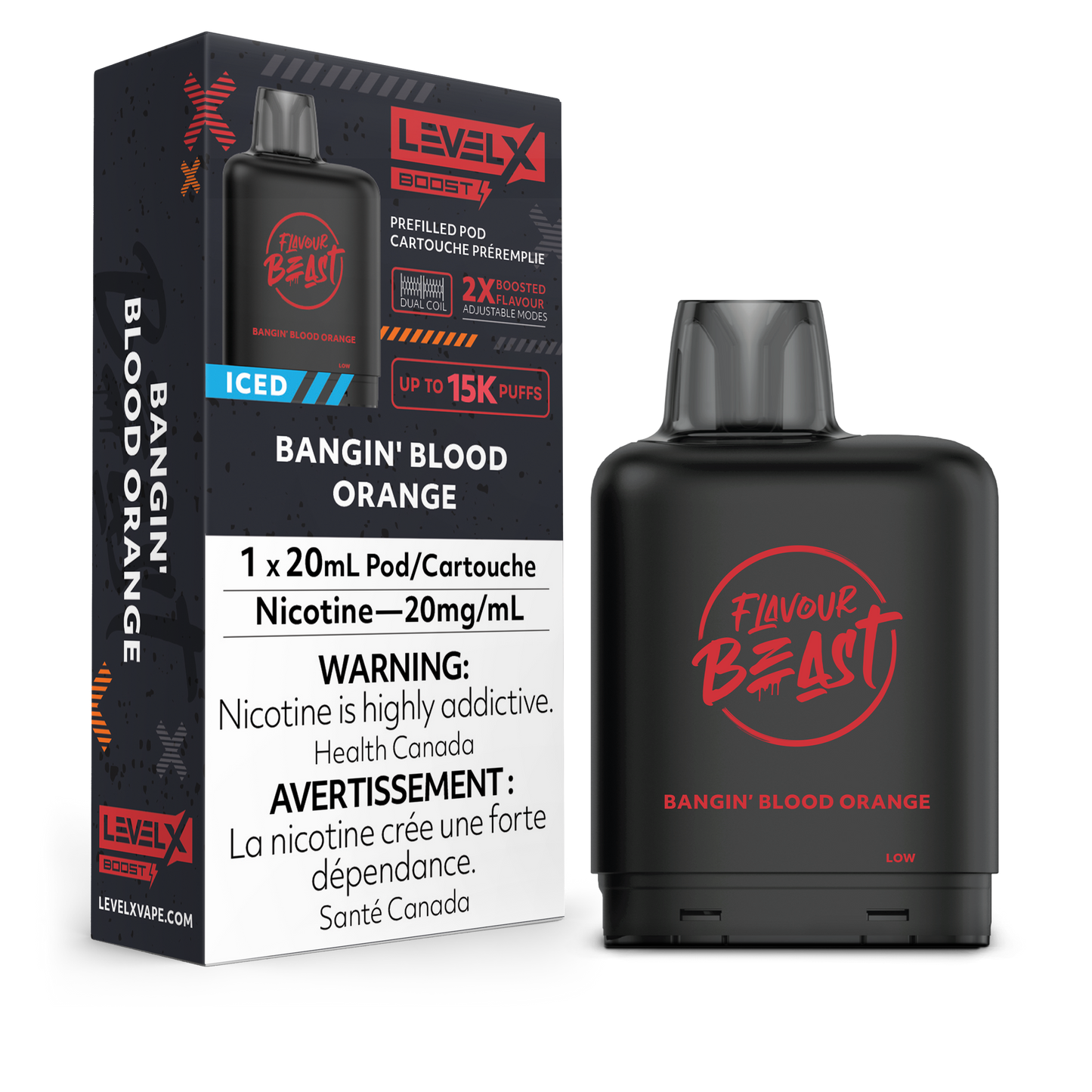 Flavour Beast Level X Boost Replacement Pod 20mL 15000 Puff Media 1 of 25 Bangin Blood Orange