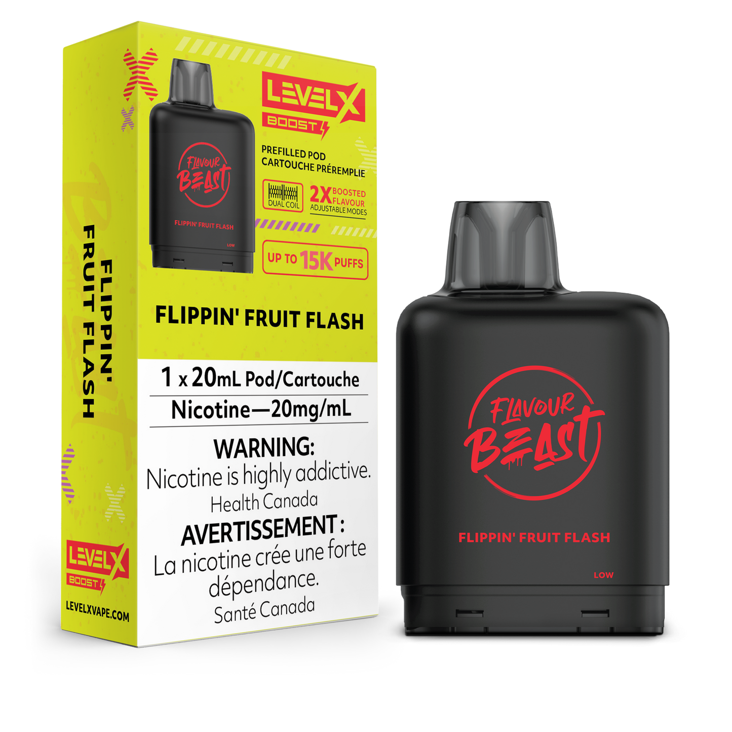 Flavour Beast Level X Boost Replacement Pod 20mL 15000 Puff Flippin Fruit Flash