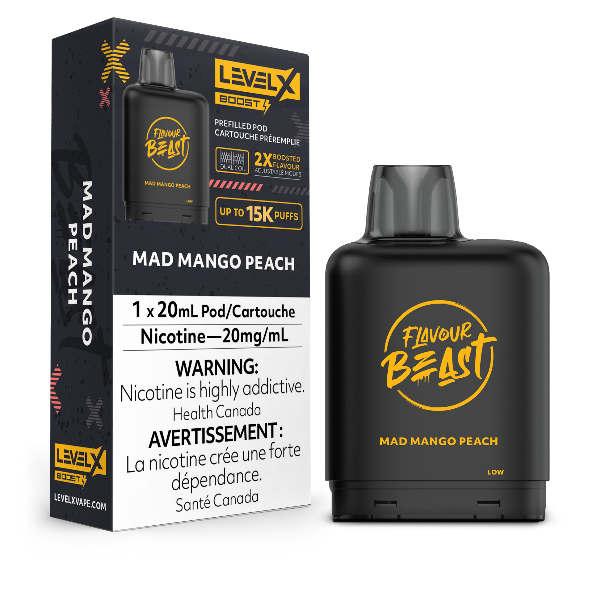 Flavour Beast Level X Boost Replacement Pod 20mL 15000 Puff Mad Mango Peach