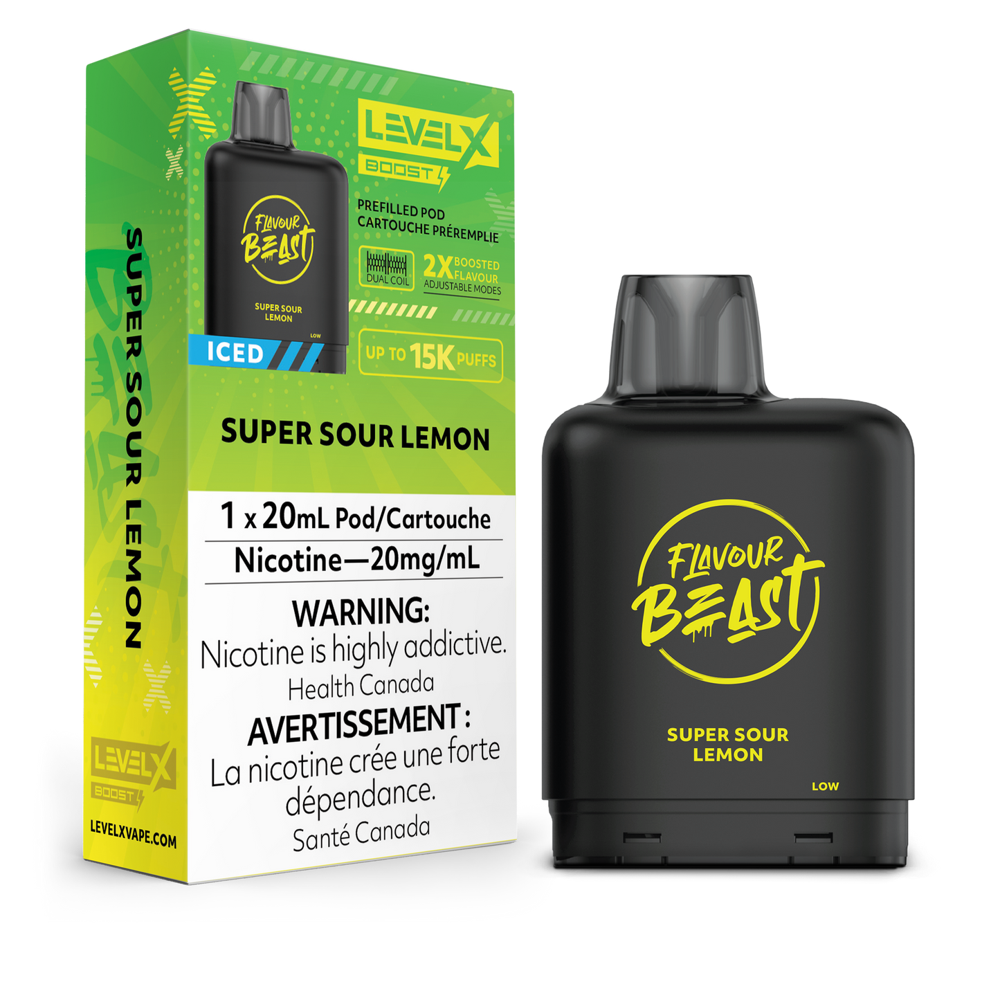 Flavour Beast Level X Boost Replacement Pod 20mL 15000 Puff Super Sour Lemon Iced