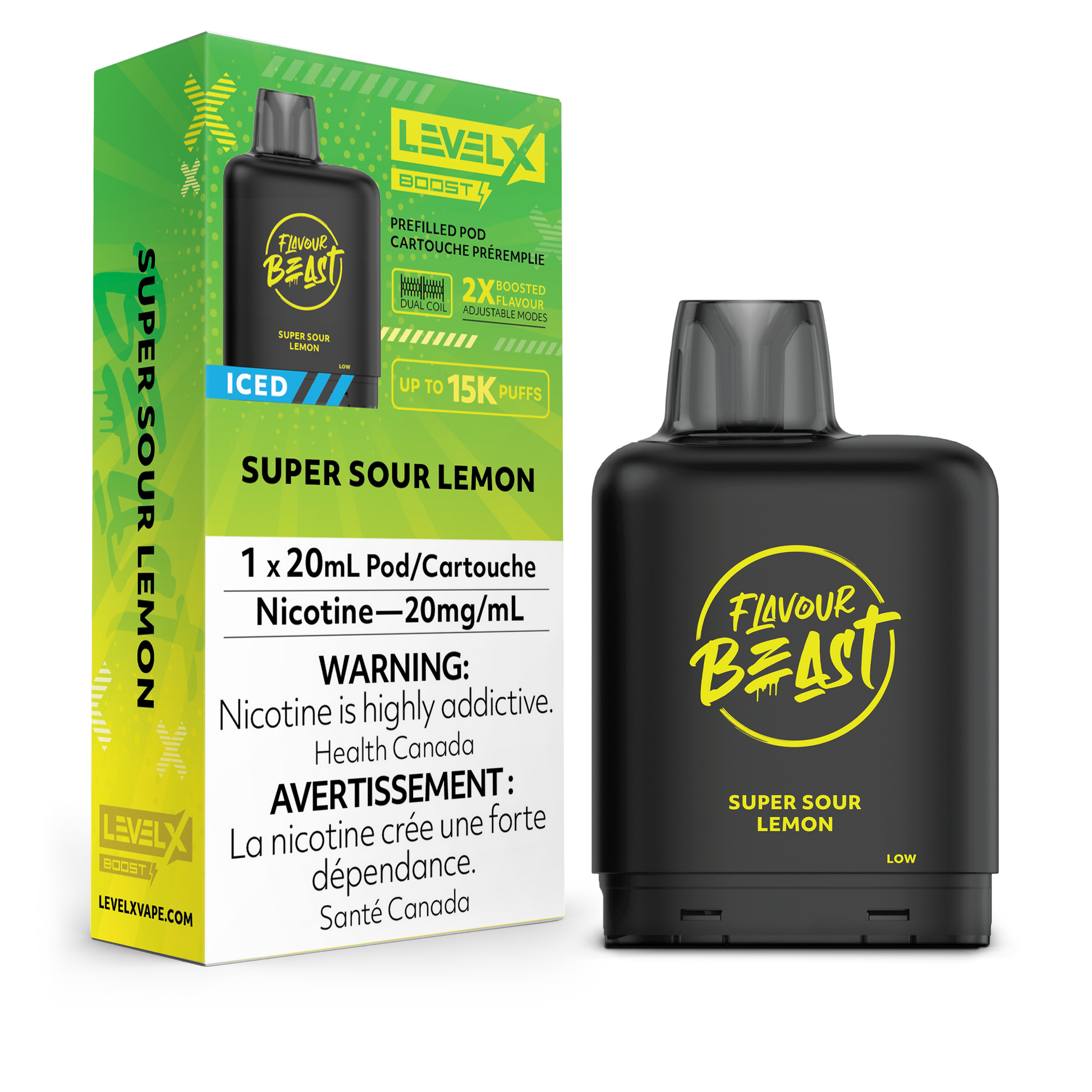 Flavour Beast Level X Boost Replacement Pod 20mL 15000 Puff Super Sour Lemon Iced