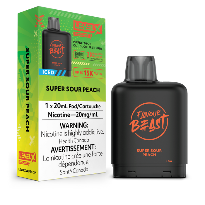 Flavour Beast Level X Boost Replacement Pod 20mL 15000 Puff Super Sour Peach Iced