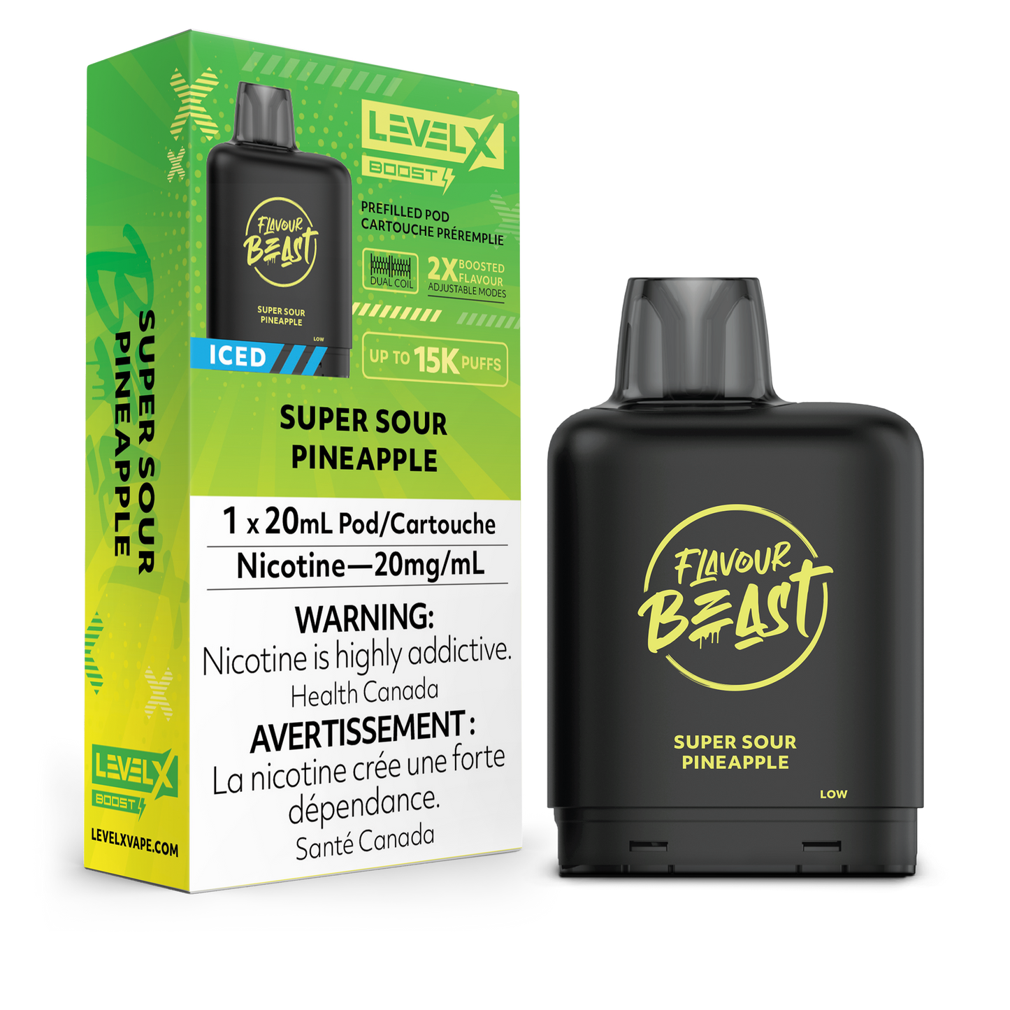 Flavour Beast Level X Boost Replacement Pod 20mL 15000 Puff Super Sour Pineapple Iced