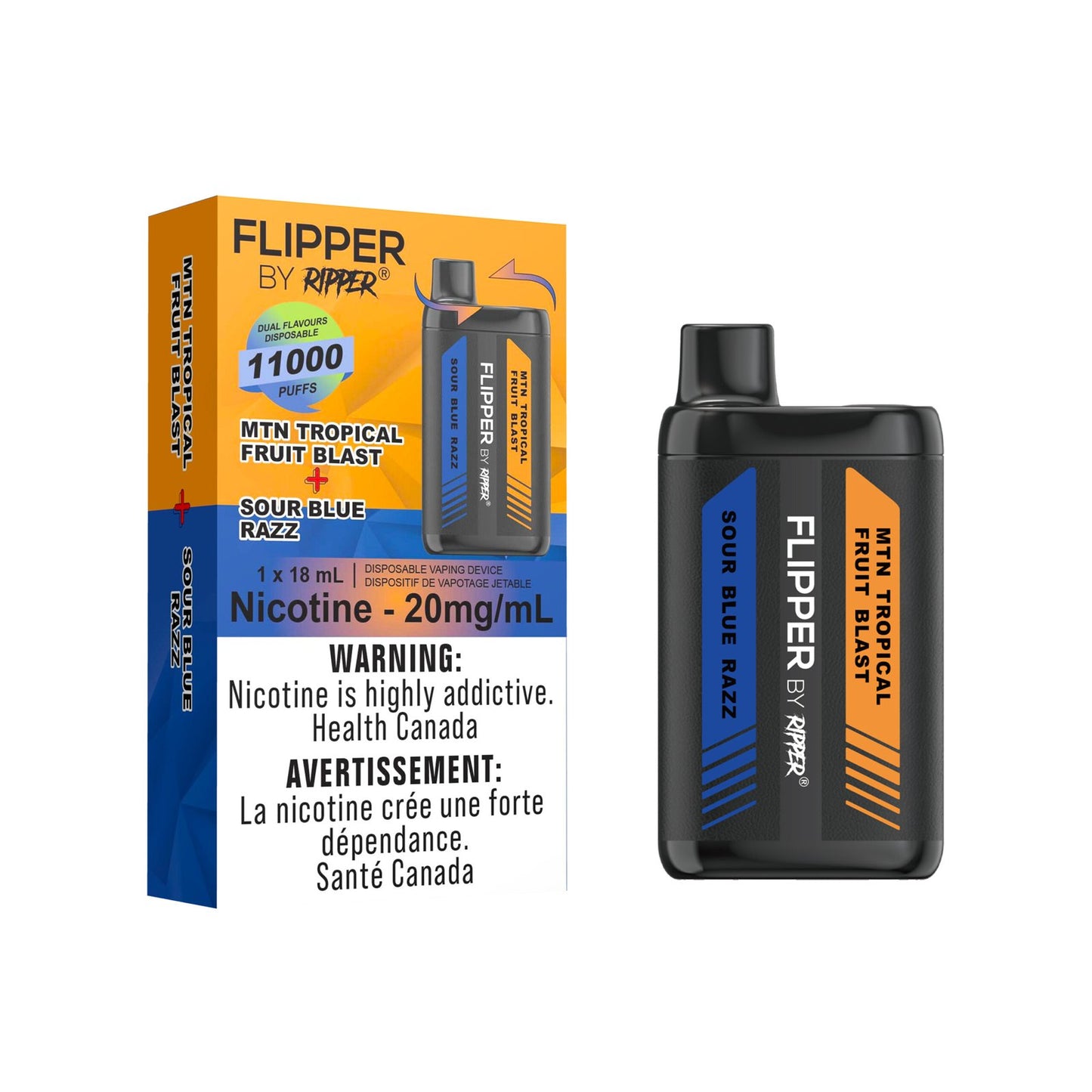 Sour Blue Razz-MTN Tropical Fruit Blast GCore Flipper 11000 20mg/mL