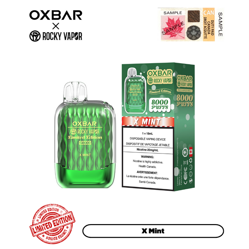 Vape jetable rechargeable OXBAR X Rocky Vapor G8000 18 ml